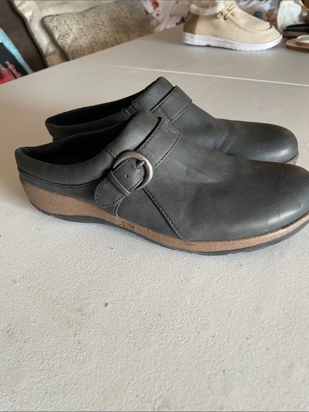 Kim Rogers Black Slip-On Clog Mules with Buckle